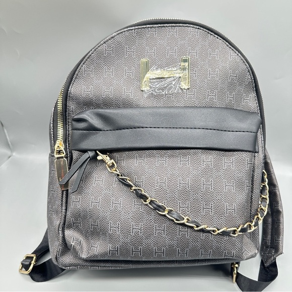 H Halston Logo Quilted Backpack – Black & Gold Chain Accent | MSRP $128 - Picture 1 of 5